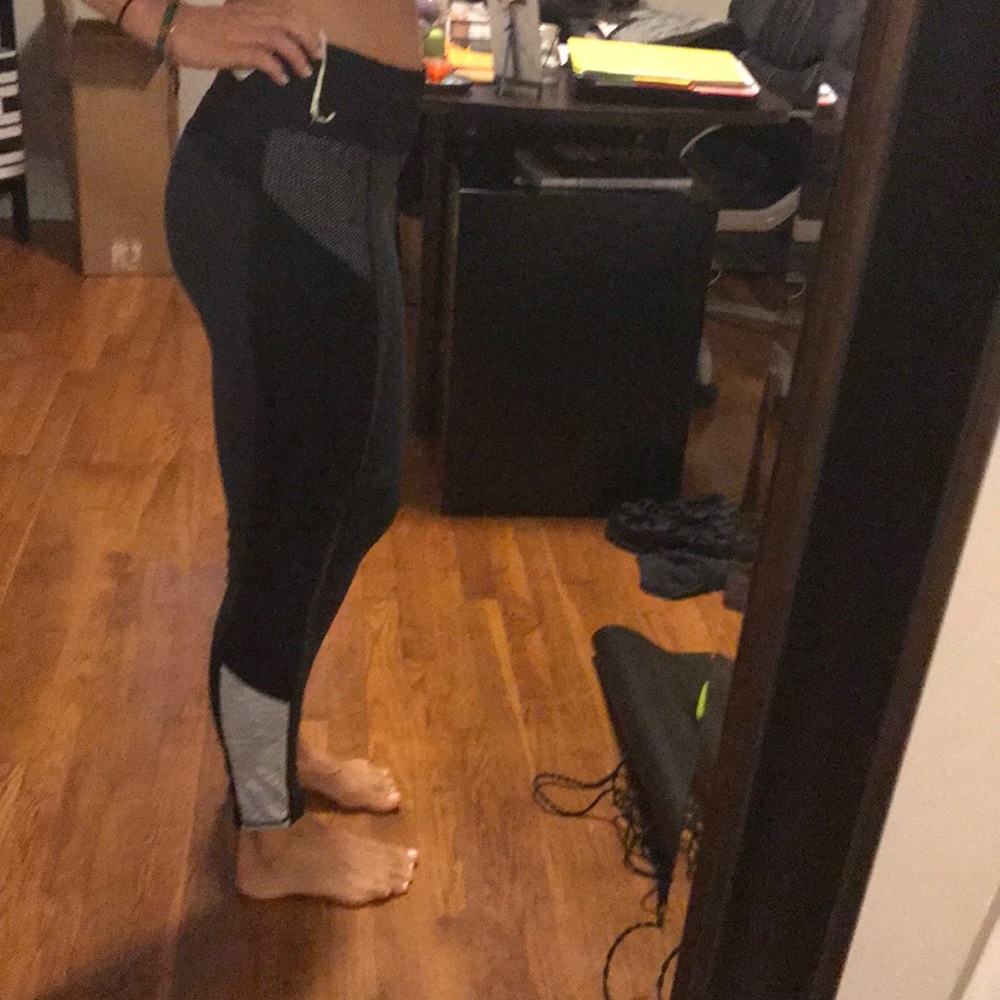 Black leggings with grey and mesh accent